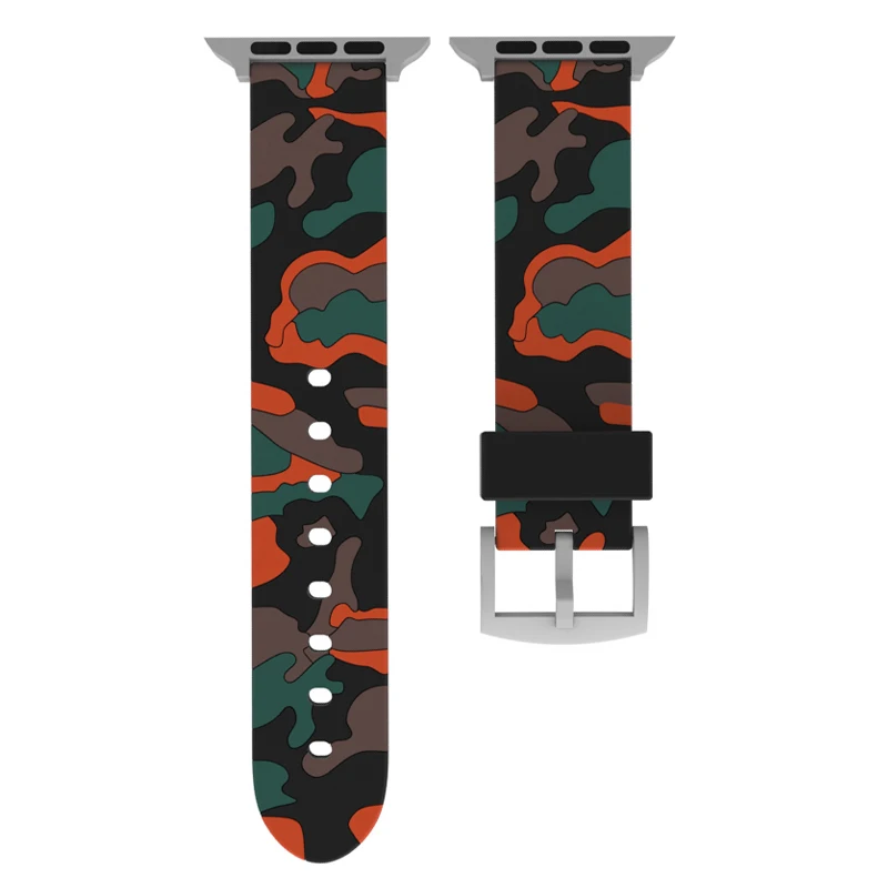 Спортивный ремешок для apple watch series 5 4 3 2 1 ремешок для iWatch CAMO Цвет Мягкий силиконовый сменный Камуфляжный ремешок адаптер