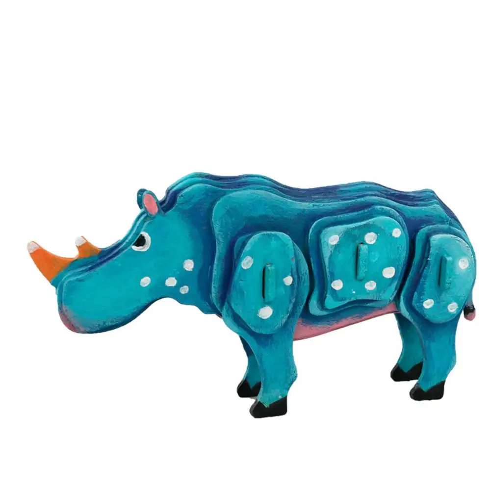 Rhino DIY картина головоломка игрушки сборка деревянная игрушка малыш Раннее Обучение строительный узор подарок для детей - Цвет: Rhino