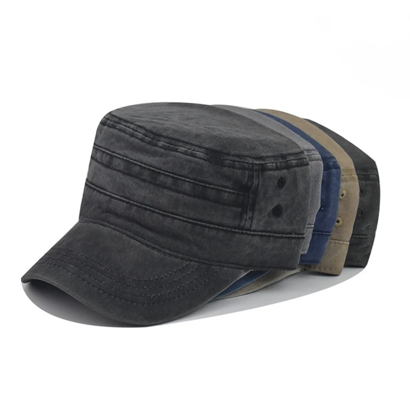 Military cap Men's cap Wash the hat Sun hat Flat top Spring autumn Fashionable man Outdoor Leisure Decorated hats
