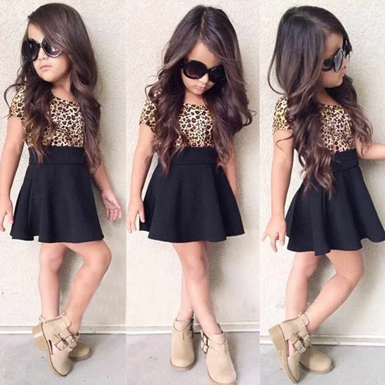 2-8 Years Spring Summer New Girls Dress Europe and America Explosion Models Leopard Children's Clothing KF581 | Детская одежда и