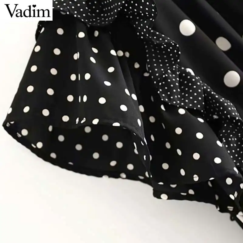 Vadim women elegant dots print mini dress ruffles elastic waist short sleeve female fashion chic dresses summer vestidos QC601