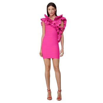 

LEGER BABE Bodycon Bandage Dress Women Vestidos Verano Summer Sexy Rose Red Cascading Ruffle Mini Celebrity Party Dresses