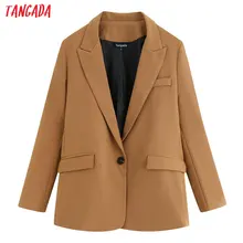 Tangada корейский стиль женский модный однотонный блейзер с карманами на пуговицах осень зима офисный женский деловой Блейзер костюм верхняя одежда BE677