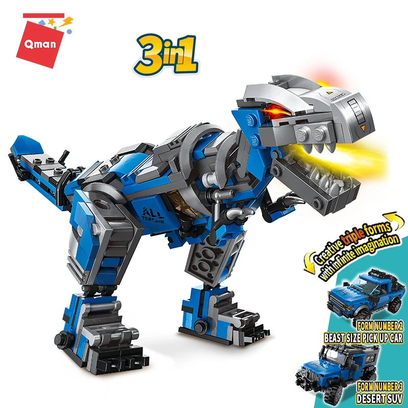 

Qman Classic Machinery Technoloy Dinosaur Vehicle Building Blocks 375 Pcs Educational Toys For Kids With 3 Ways Construction