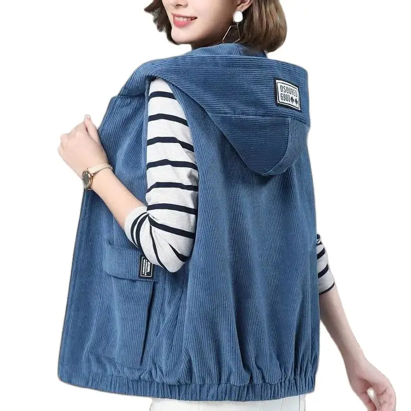 Women Corduroy Vest Short Jacket Waistcoat 2023 Spring Autumn New Fashion Korean Version Of The Wild Loose Slim Casual Coat M369