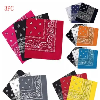 

3PC Handkerchief New Double-Sided Printing Men's And Women's Turban Cotton Square Scarves Bandanas