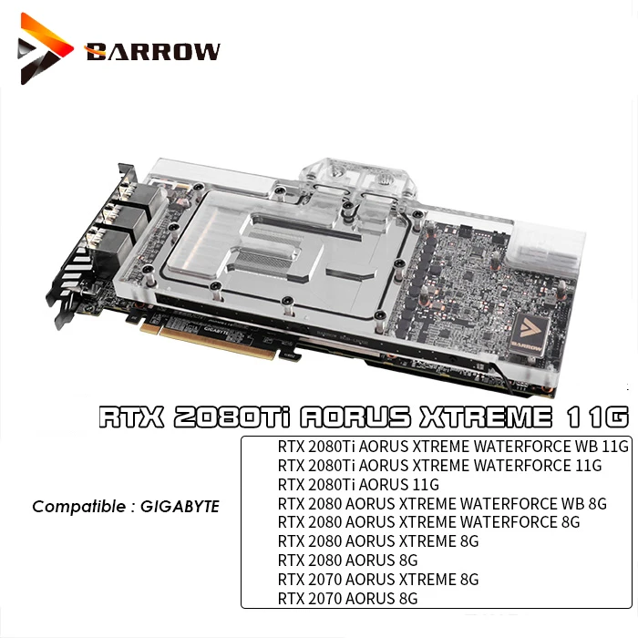 #Special Offers BS-GIX2080T-PA Barrow gpu water block for GIGABYTE RTX 2080TI AORUS XTREME 11G gpu water cooling cooler support sync mobo