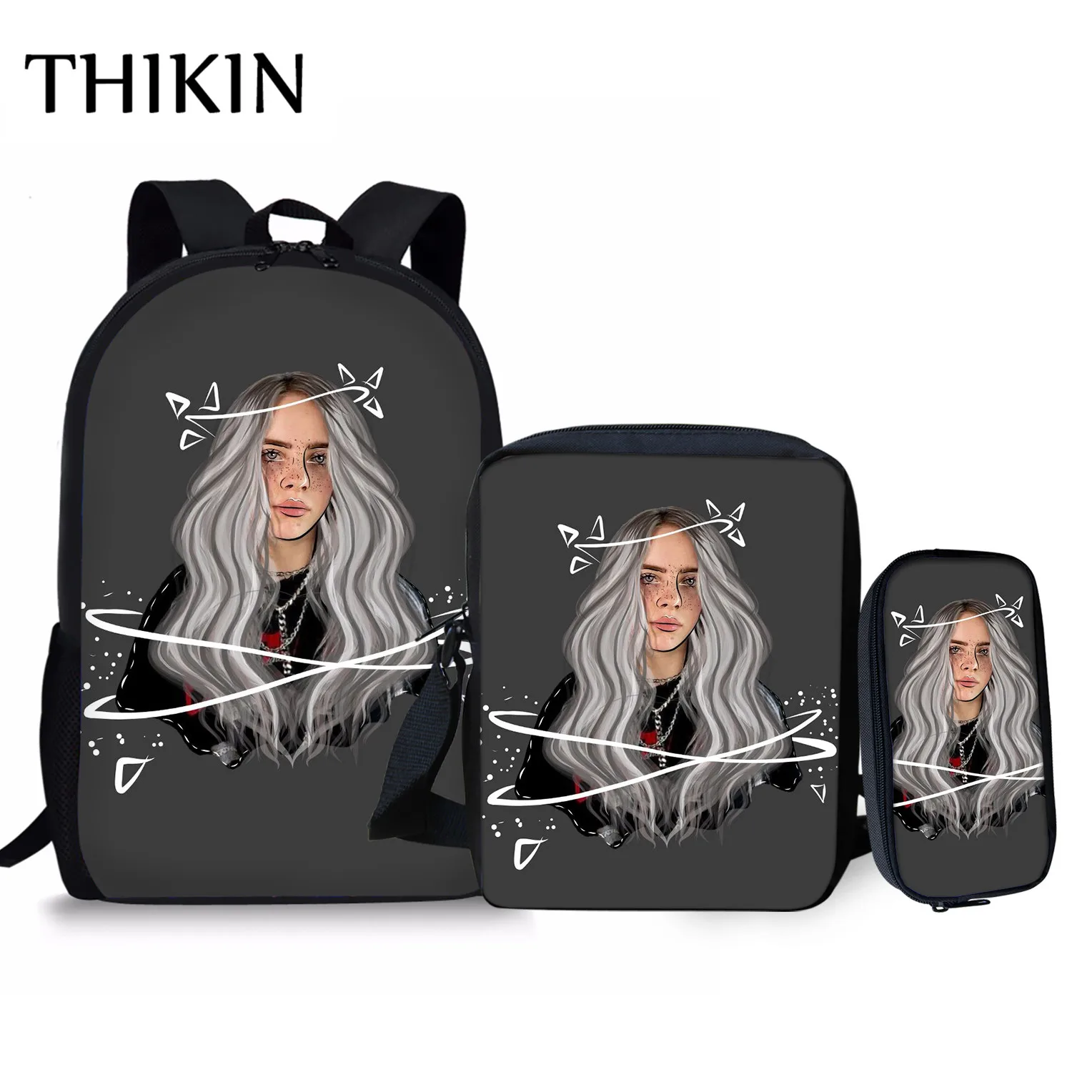 THIKIN певица, реперские кепки в стиле "хип-хоп" Billie Eilish 3 шт./компл. рюкзаки школьные рюкзаки для девочек-подростков; обувь для девочек; обувь для студентов; сумка для ноутбука Карандаш Чехол - Цвет: As picture