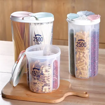 

4Grids Plastic Kitchen Cereal Dispenser Storage Box Rotating Dry Food Rice Container Storage Case Flour Grain Storage Bottle Jar