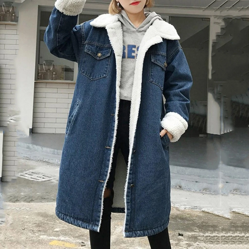 CHAMSGEND Fur Warm Winter Denim Jacket Women 2019 New Fashion Autumn Loose Cashmere Jeans Coat Women Bomber Jackets 1024