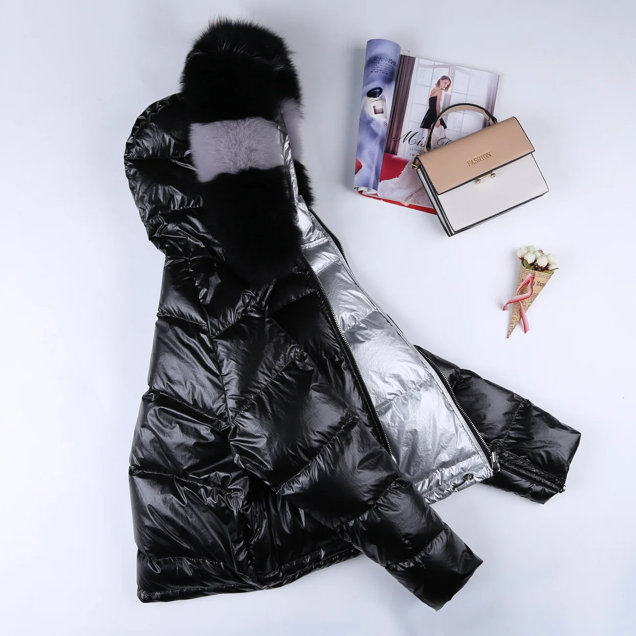 Off Season Double-Sided down Jacket Women's Short-Style European Goods Winter Style Korean-style Large Fur Collar Thick WOMEN'S