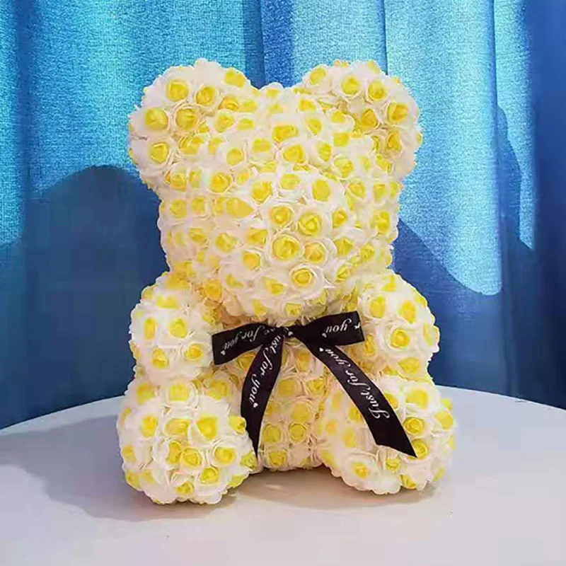 40cm yellow Стиль 40 см Роза плюшевый медведь мыло Пена розовый медведь с подарочной коробкой на Рождество День Святого Валентина подарок подруге на день рождения - Color: 40cm yellow