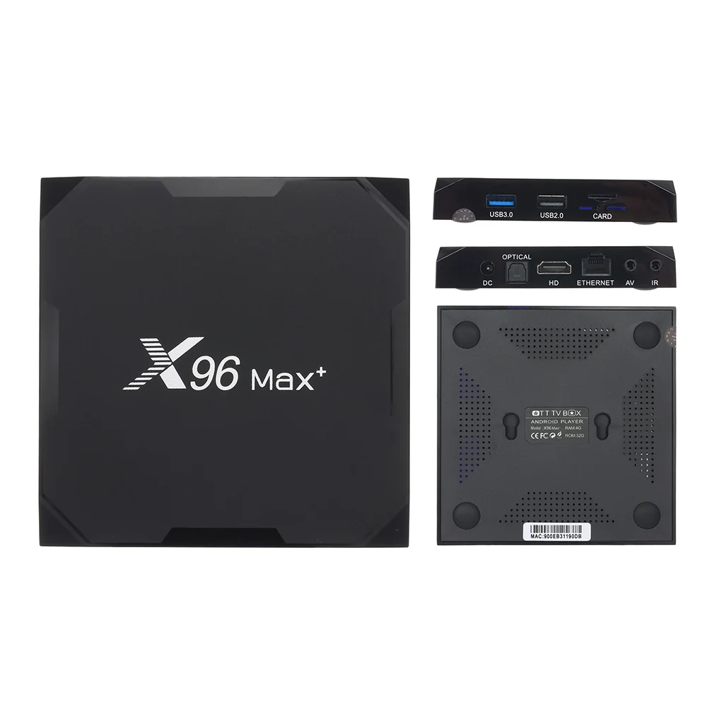 X96 Max Plus Смарт ТВ коробка S905X3 64-разрядным четырёхъядерным Чипсет Процессор Cortex-A55 Android 9,0 ТВ Декодер каналов кабельного телевидения 8K Media Player 2,4 г/5G Wi-Fi