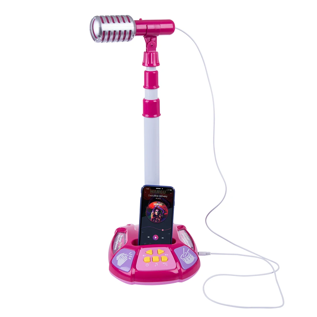 Children Karaoke Song Singing Machine Microphone Stand& Lights Toy Musical Instrument for Girls Boys Christmas Gift- Red/Pink