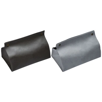 

NEW-2x PU Leather Tissue Box Letter Foldable Napkin Holder Rectangular Paper Holder Storage Box(Dark Grey&Light Grey)