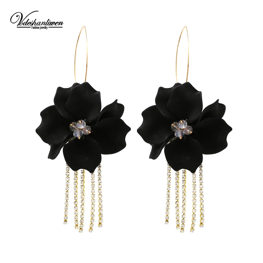 Vodeshanliwen ZA Мода Boho цветок кисточкой серьги для женщин новые Стразы яркие серьги-подвески Bijoux