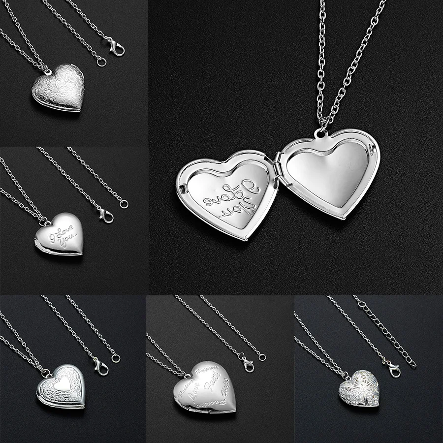 Резные полые Любовь Сердце Openable фоторамка коробка кулон ожерелье Валентина