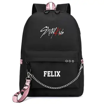 

Korean Stray Kids Printing Backpack Fashion Women Backpack Canvas Mochila Feminina USB Charging Laptop Backpack Rucksack Women
