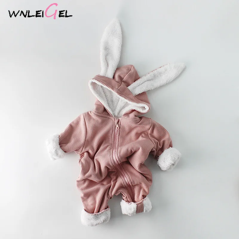 WLG/Одежда для новорожденных; зимняя одежда для малышей; цвет белый, хаки, розовый; стиль кролика; бархатные плотные комбинезоны; Теплая Повседневная одежда для малышей