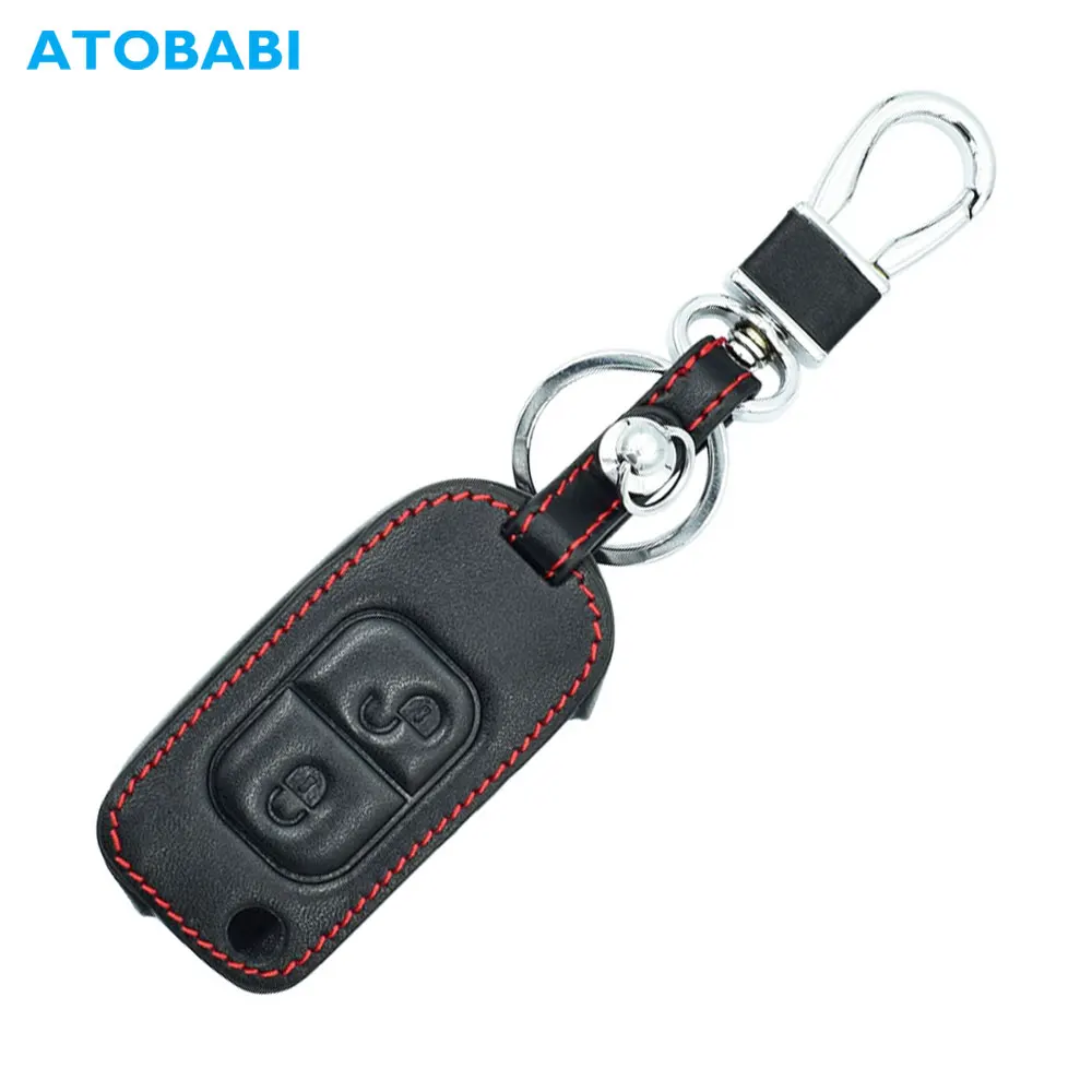 

ATOBABI Leather Car Key Cover For Mercedes Benz E113 A C E S W168 W202 W203 2 Buttons Folding Remote Fob Case Protector Keys Bag