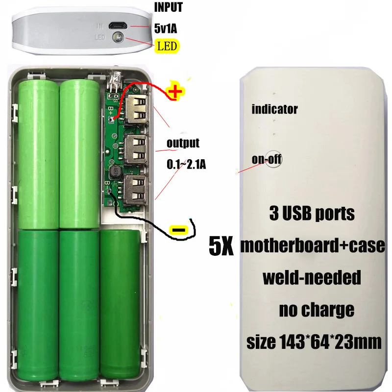 3U Board 5S 5V 1A 18650 Мобильный Мощность банк модуля зарядки чехол PCB Батарея доска Оболочка три Порты usb DIY Наборы аксессуары для запасных частей - Цвет: 3U Board