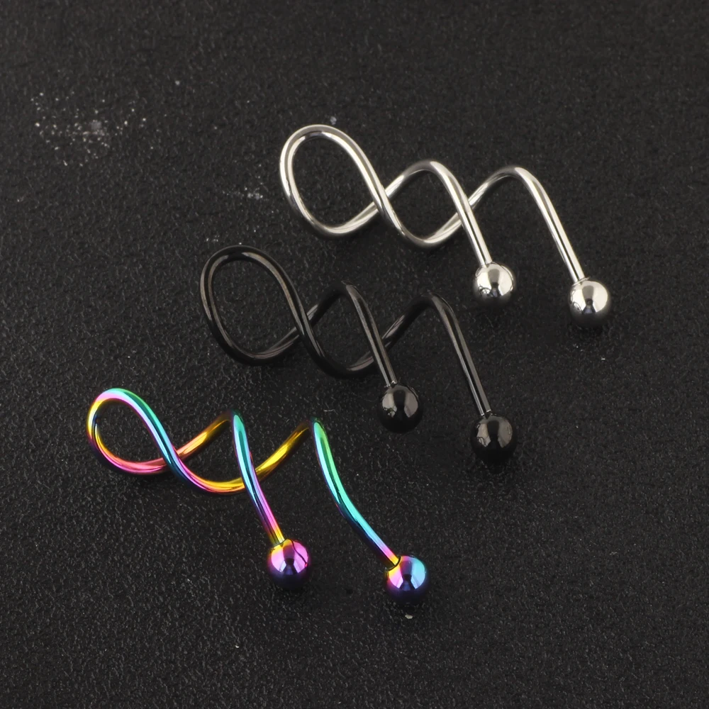 JUNLOWPY Twist Spiral Ear Industrial Spiral Navel Belly Button Ring Piercing Barbells Nombril Ombligo Earring Piercing Jewelry