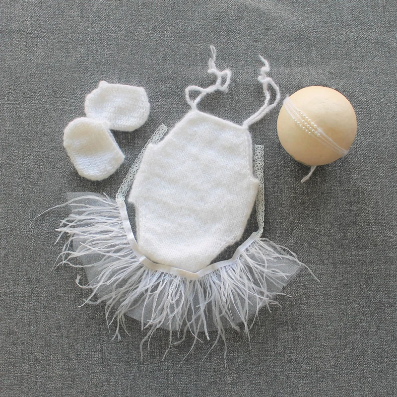 Baby Souvenirs discount Newborn Photography Clothing Pearl Headband+Romper+Feather Skirt+Shoes 4Pcs/set Baby Girl Photo Props Accessories Shoot Clothes souvenirs for a baby shower