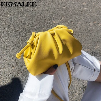 

2020 Candy Color Mini Cloud Bag Soft Ruched Dumpling Shoulder Bag Luxury Clip Handbag Designer Clutch Pouch Purses Messenger Sac