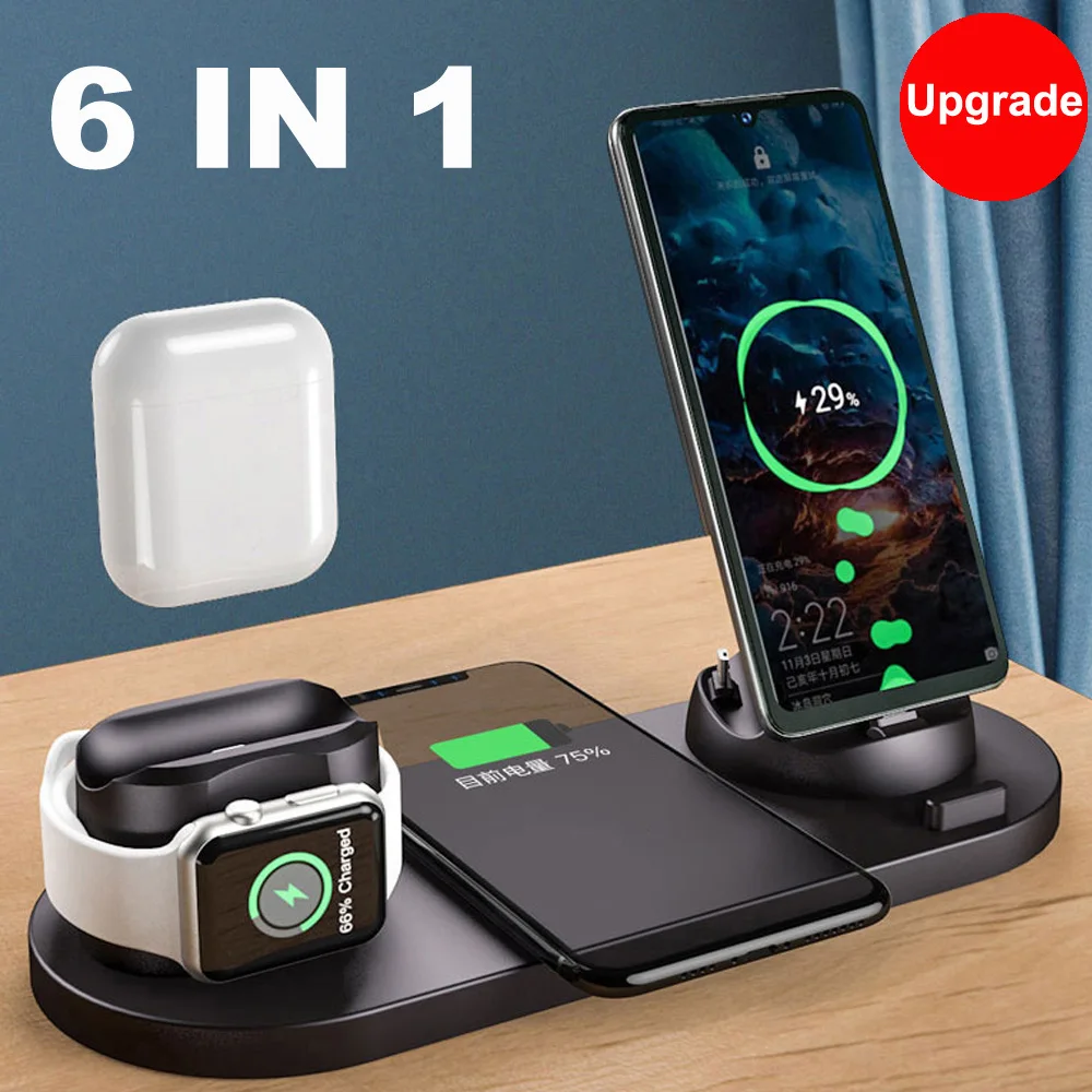 

6 In 1 Wireless Charger Stand Holders Qi Wireless Mobile Phone Charging Magsafe Fast USB Type C Charger 2021 NEW Year Best Gift