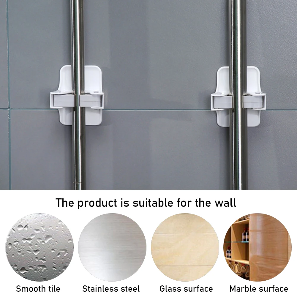 Gripper Mop Holders Wall Mount Mop Racks Holders Self Adhesive No Drilling Super Anti-Slip Broom Dustpan Hanger for Home