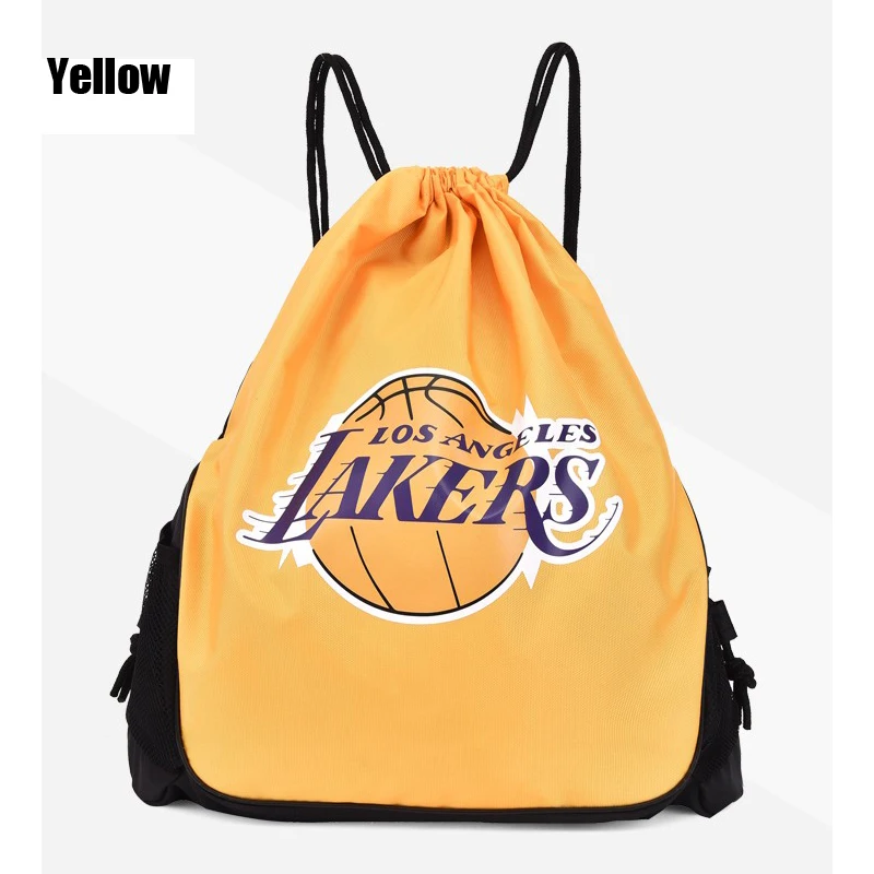 Yellow Drawstring Backpack Sports Gym Bag for Women Men Children Large Size Sackpack With Water Bottle Mesh Pockets For Men Women Boys - Color: Yellow