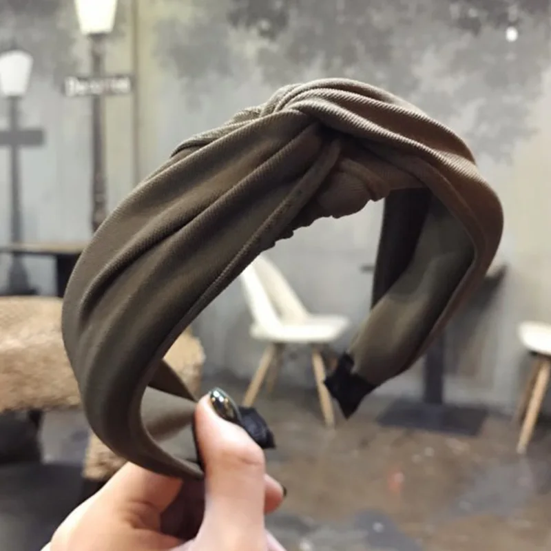 dark green Новинка, женские, для девушек, элегантные, одноцветные, с перекрестным узлом, широкие повязки на голову, милая повязка на голову, обруч для волос, украшение, для девушек, модные аксессуары для волос - Цвет: dark green