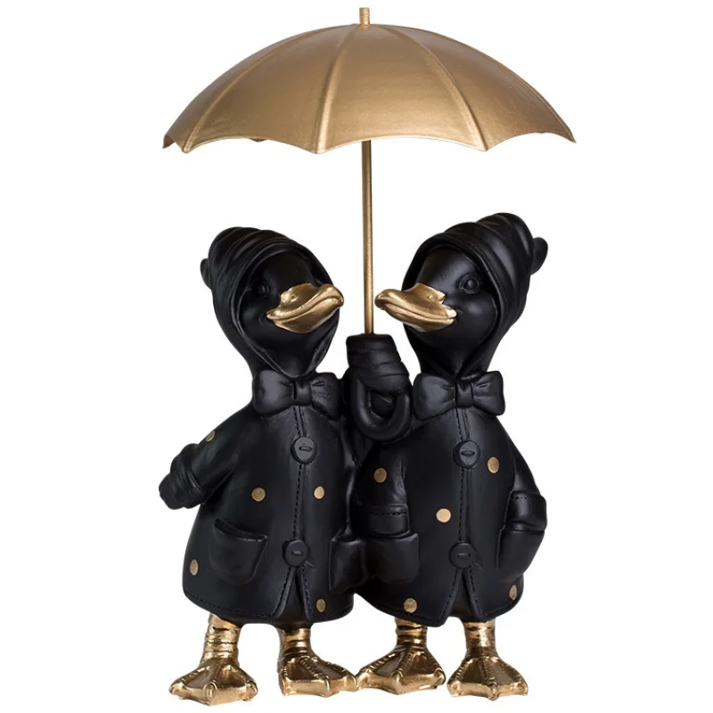 

Nordic Black Umbrella Duck Figurine Abstract Animal Art Sculpture Resin Art&Craft Living Room Office Ornaments R2304