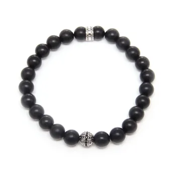 

Thomas Black Obsidian Matted and Cross Beads Bracelet, European Rebel Heart Style Jewelry For Men TS B76
