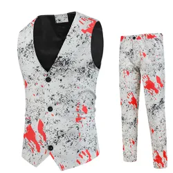 Costume deux pièces Vintage pour hommes, décontracté, imprimé Floral blanc, Slim Fit avec pantalon, gilet, grande taille 4XL, nouvelle collection 2020 