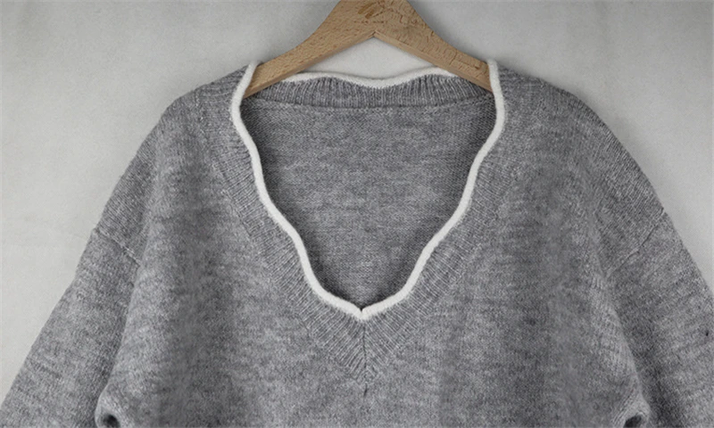 Модный свитер женский повседневный элегантный Sueter Mujer джемпер женский топ Femme Pull Femme Tricot пуловер с вырезом в виде буквы V Harajuku одежда