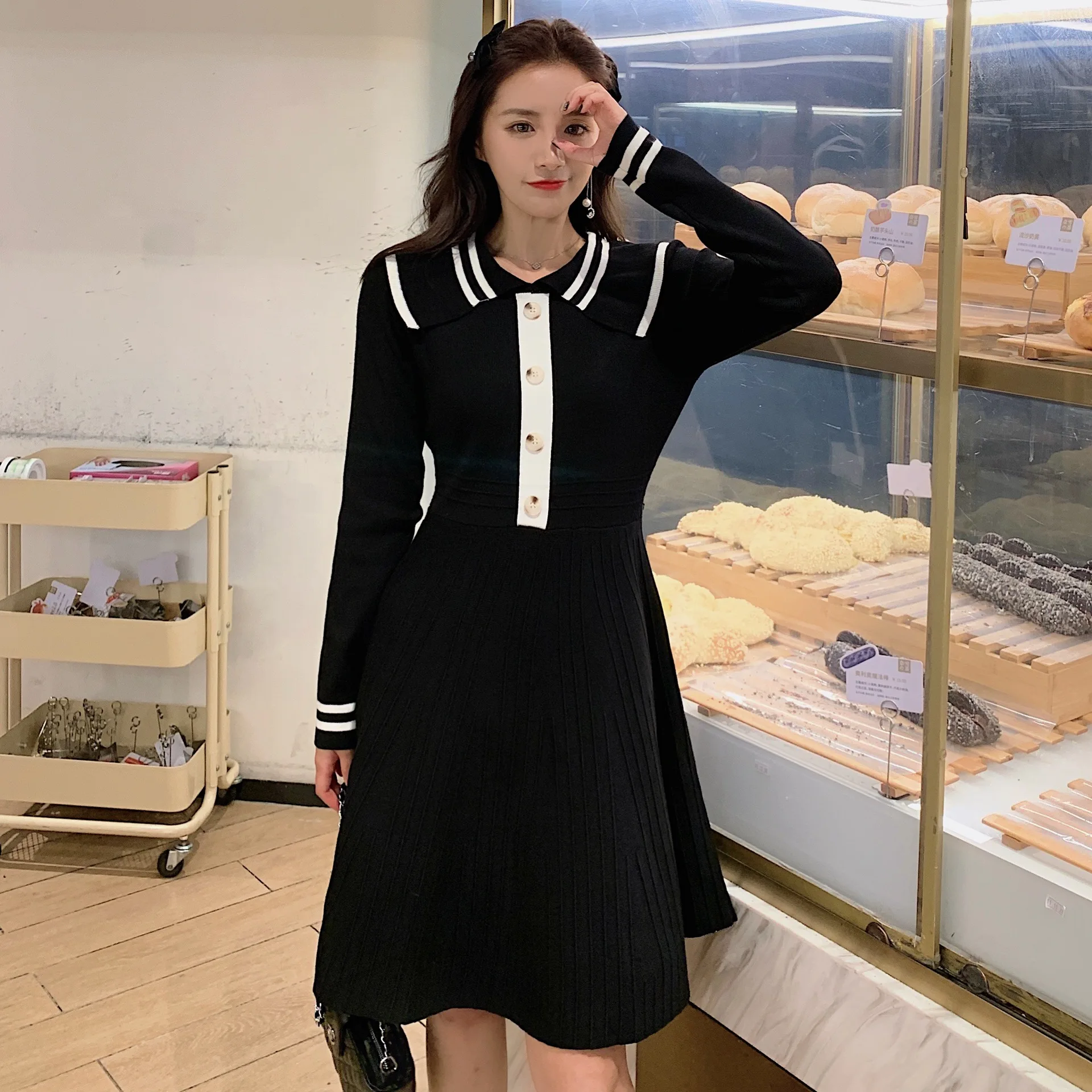 

Photo Shoot 2019 Autumn And Winter New Style Waist Hugging Graceful Immortal Sweet Slimming Elegant Jersey Dress Women's