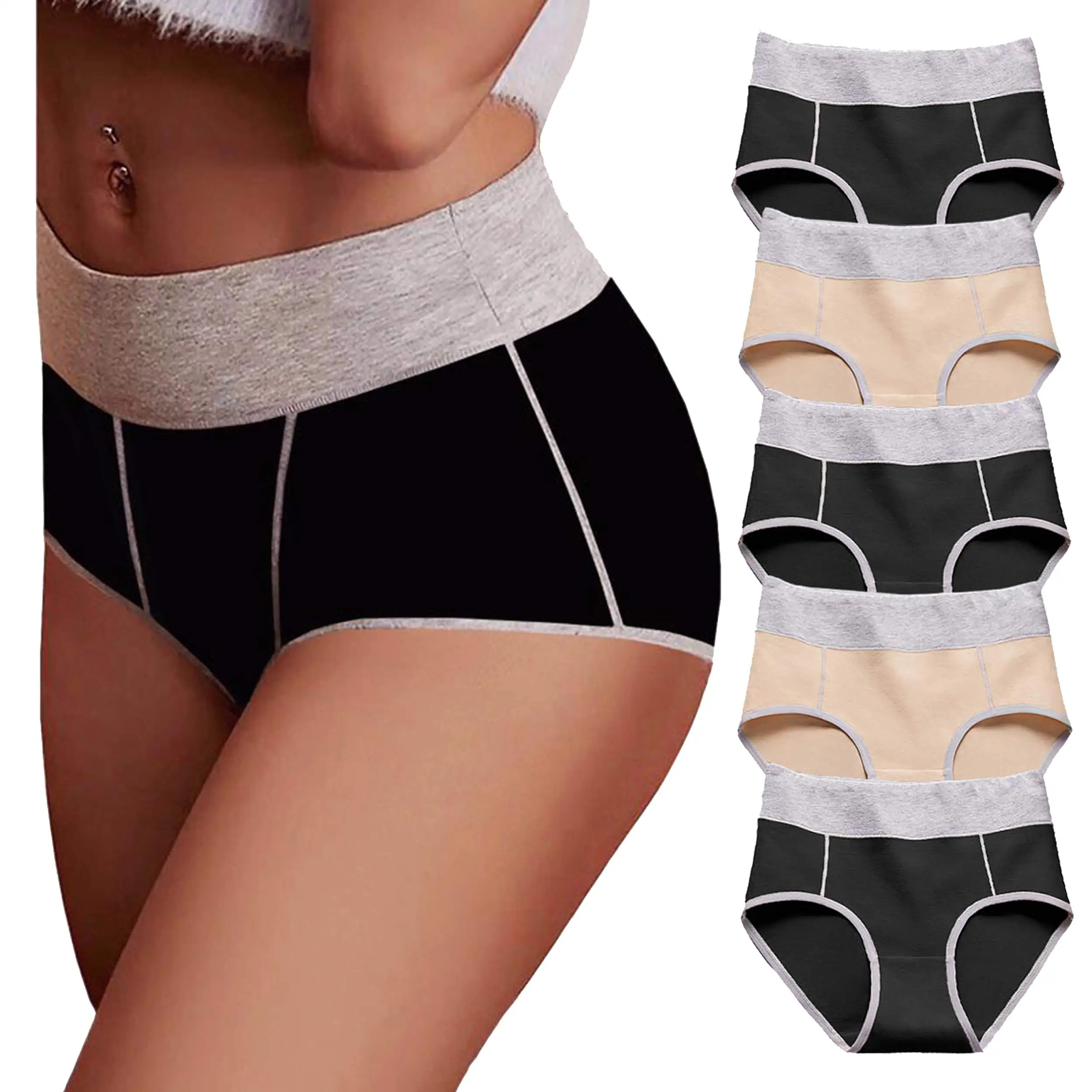 5packs Women's Soft Cotton Underwear Panties,Mid-High Waist Comfortable Breathable Hipster Briefs - Color: 5packs
