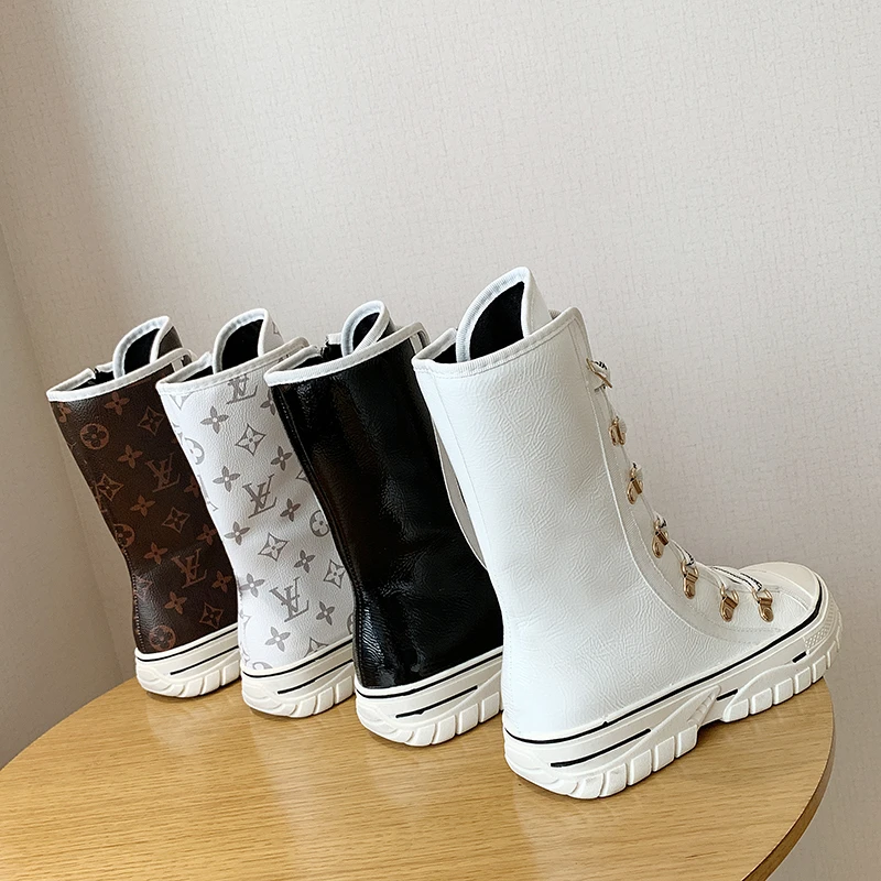 

Fashion Design Platform Women Martin Boots 2020 Winter new leather outdoor lace-up British style Booties botines mujer High Top