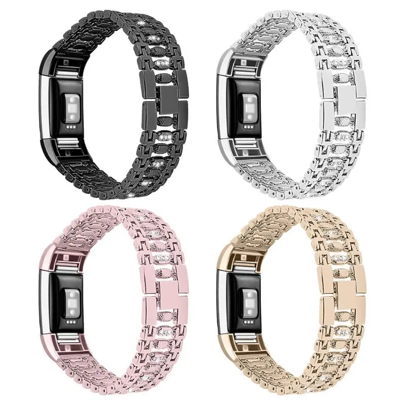 For Fitbit Charge 2 Replacement Metal Stainless Steel Bracelet Adjustable with Rhinestone Watch Band