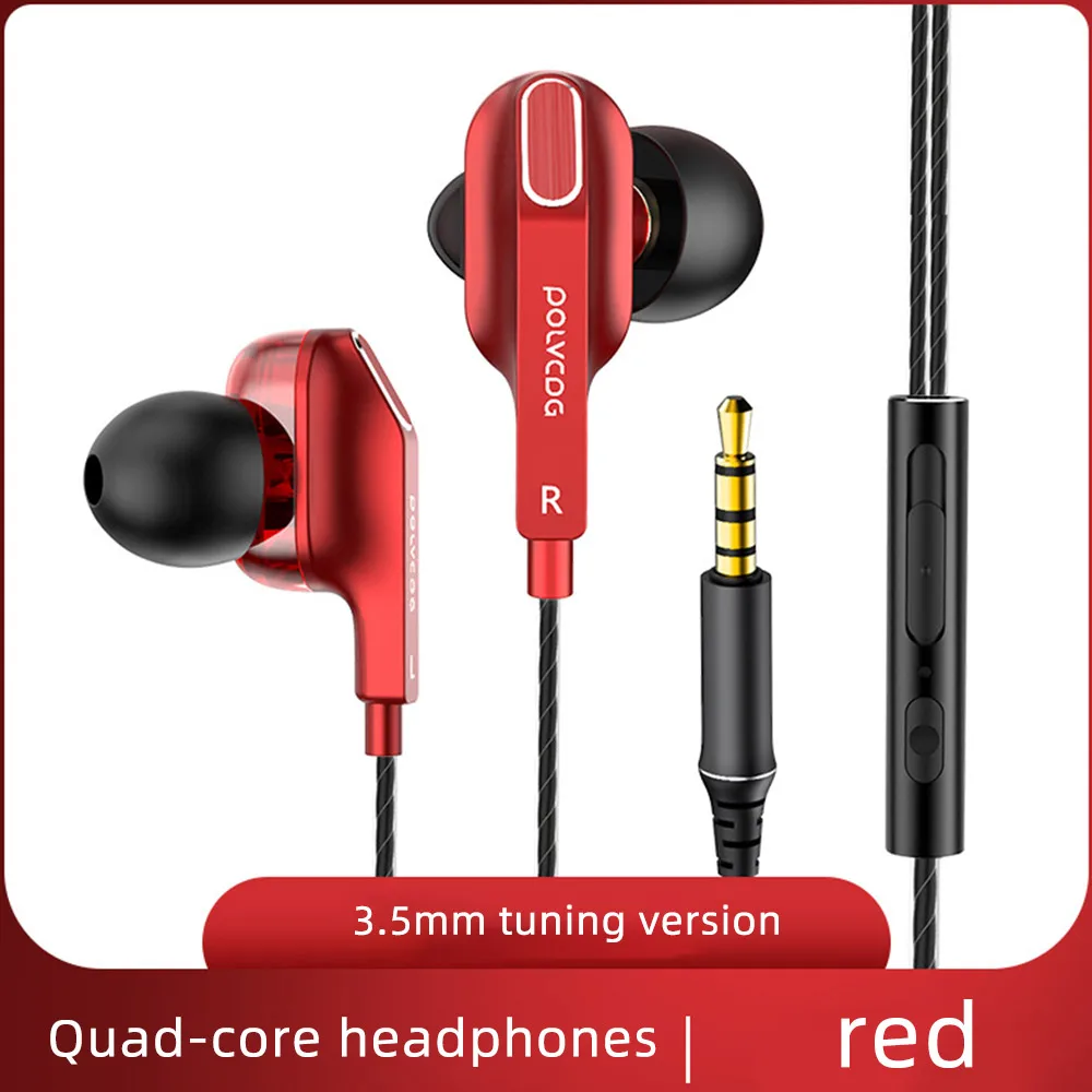 red 3.5mm FDBRO D9 с микрофоном, двойные динамические вставные проводные наушники, модные персональные Hi-Fi наушники с сабвуфером, встроенная игровая гарнитура HD - Цвет: red 3.5mm