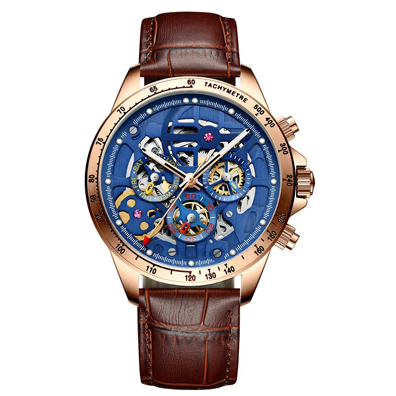 AILANG Tourbillon часы с окошком для мужчин Топ бренд класса люкс автоматические часы для мужчин водонепроницаемые черные стальные механические часы relogio masculino - Цвет: Color 07