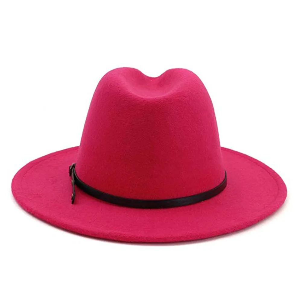Винтаж сплошной цвет фетровый котелок с широкими полями Fedora Hat Зима флоппи Женская кепка Джаз горра Европейский Американский Круглый Кепка s котелок шапки