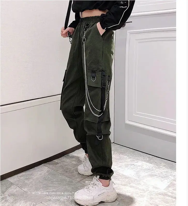 Waliicorners Buckle Ribbon Pocket Jogger Elastic Streetwear Harajuku Pant Womens Cargo Pants 17 He45df3c1766e475f9d4ac9c25a84a41cF
