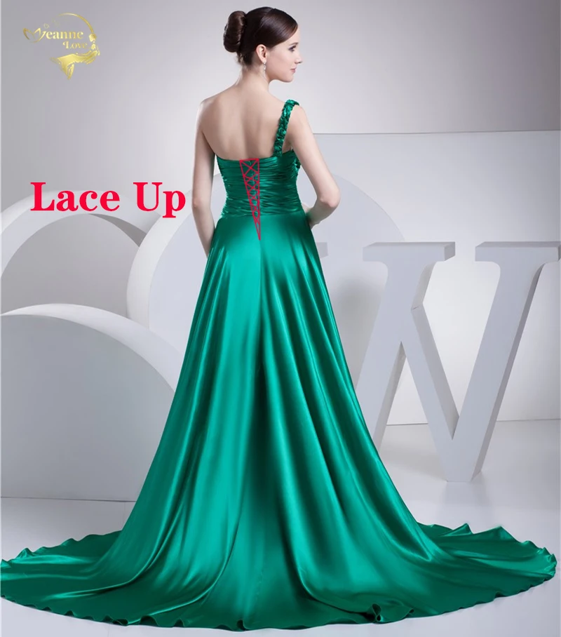 Дизайн, vestido de festa, атласное, зеленое, на молнии сзади, на одно плечо, Формальное, с длинным шлейфом, вечерние платья, Robe De Soiree TH1U83