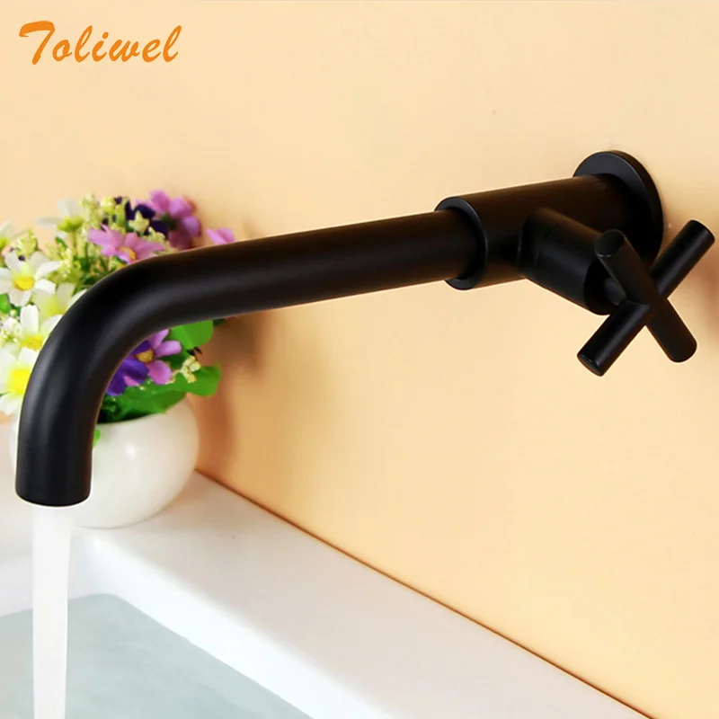 Black Brass Mop Pool Faucet Wall Mounted basin Faucet Garden Tap Cold Water Tap 