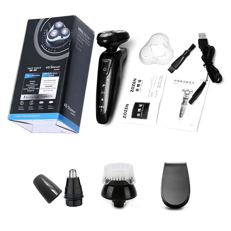 4D роторная влажная сухая электробритва многофункциональная Мужская USB автомобильная зарядка для мытья тела Бритва для стрижки волос в носу нож для стрижки бороды для дома и путешествий - Цвет: black  4