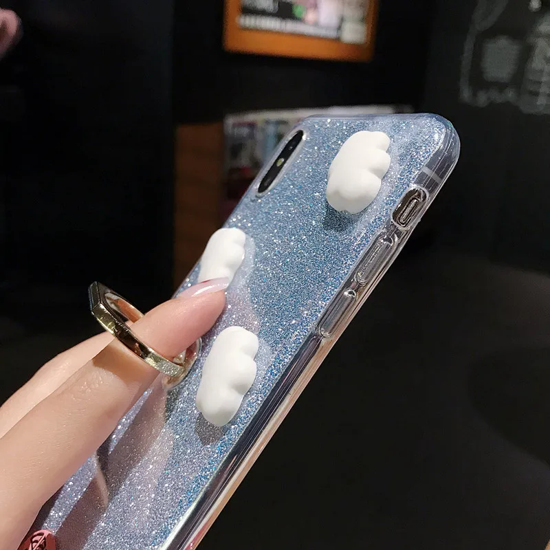 Чехол с блестками для iPhone 11 Pro XS Max XR 3D мультяшная задняя крышка для iPhone 6S 7 8 Plus прозрачное мягкое кольцо из ТПУ чехол