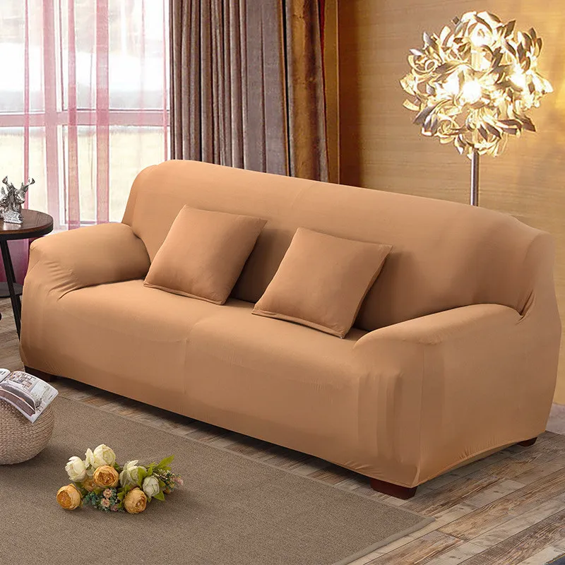 solid color Sofa Cover Set Couch Cover Elastic Corner Sofa Covers for Living Room Stretch L Shaped Chaise Longue Slipcover - Цвет: khaki