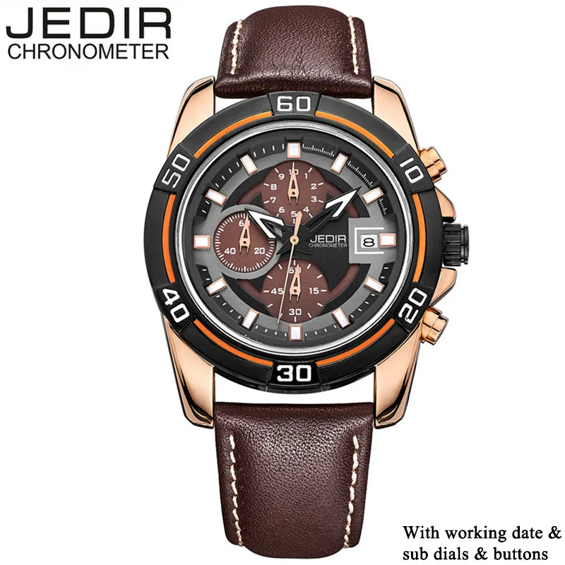

JEDIR Watches Luxury Men Quartz Wristwatch Fashion Chronograph Auto Date Leather Bracelet Stop Watch Male Relogio Masculino 2023